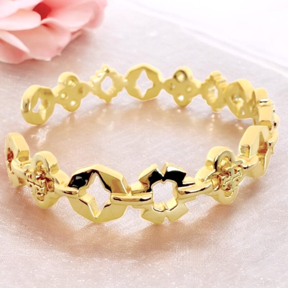 Tory Burc Kira Clover Mixed Logo Cuff Bracelet - Picture 4 of 6